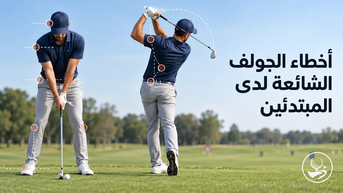 لاعب جولف مبتدئ يراجع أخطاء شائعة في وضعية الاستعداد والسوينغ