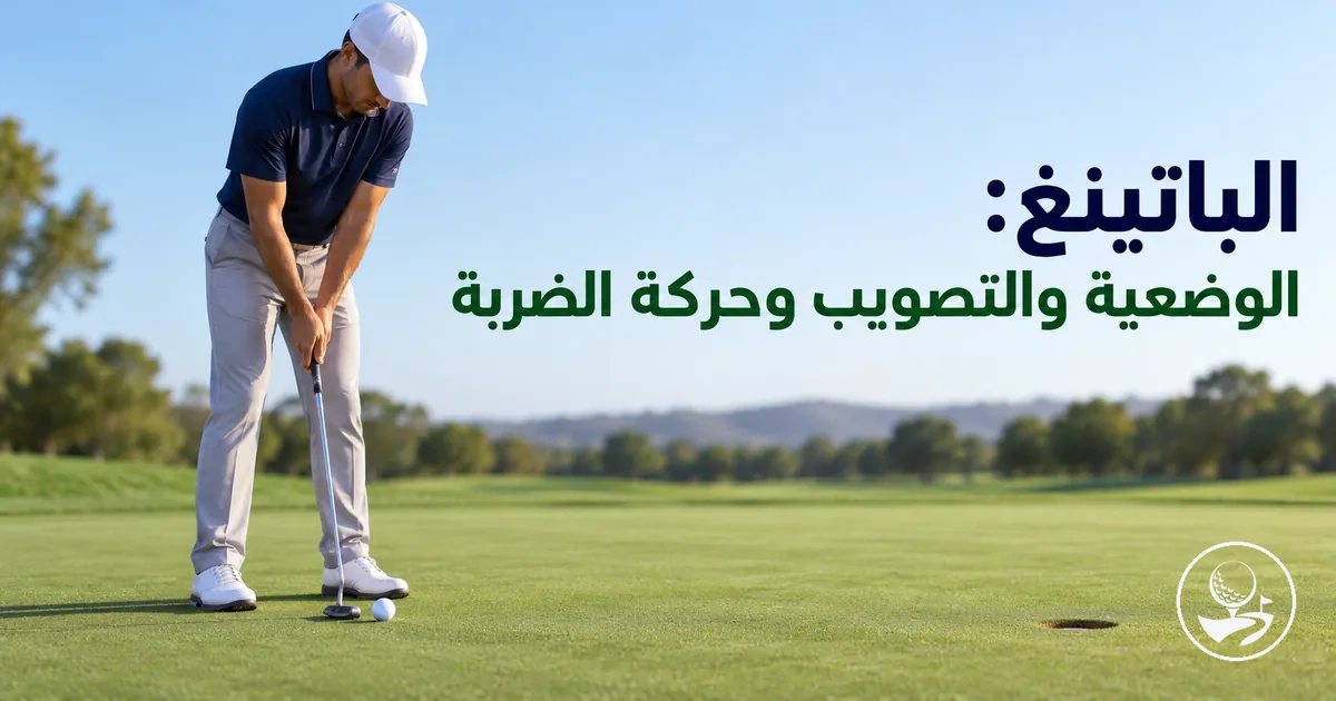 لاعب جولف مبتدئ يتدرب على وضعية الباتينغ والتصويب وحركة الضربة