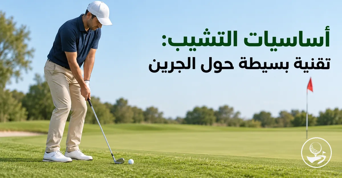 لاعب جولف مبتدئ يتدرب على ضربة تشيب بسيطة حول الجرين