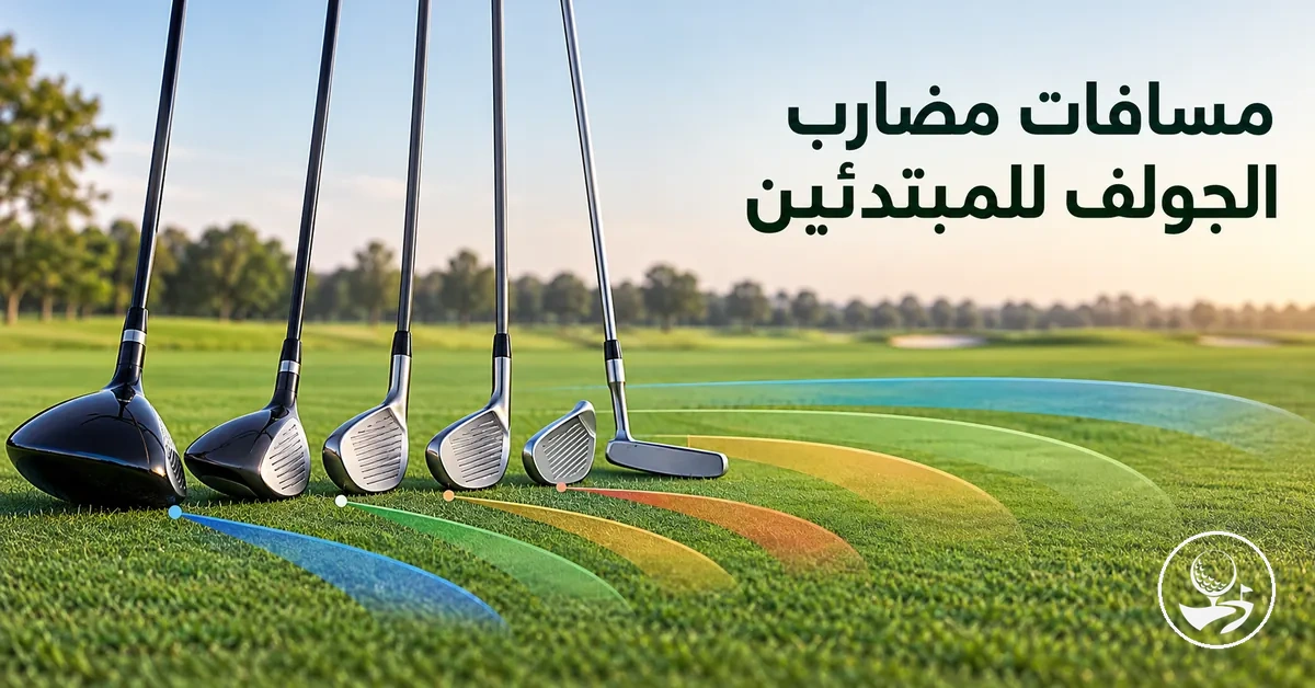 مضارب جولف مرتبة لتوضيح مسافات الضربات المعتادة للمبتدئين