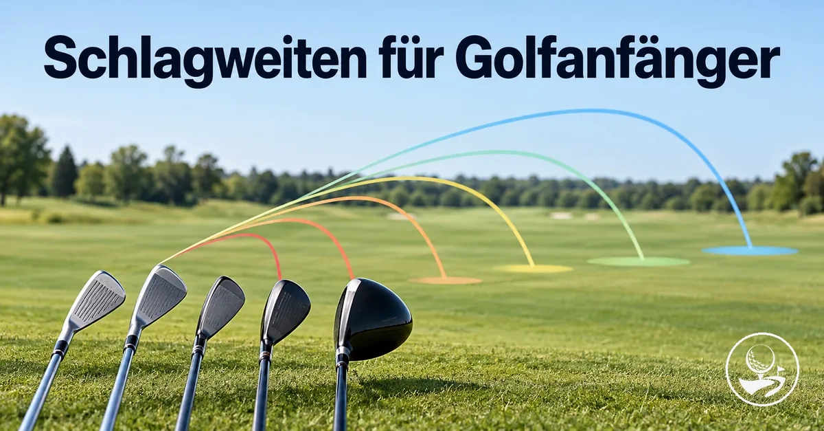 Golfschläger zur Veranschaulichung typischer Schlagweiten von Anfängern angeordnet