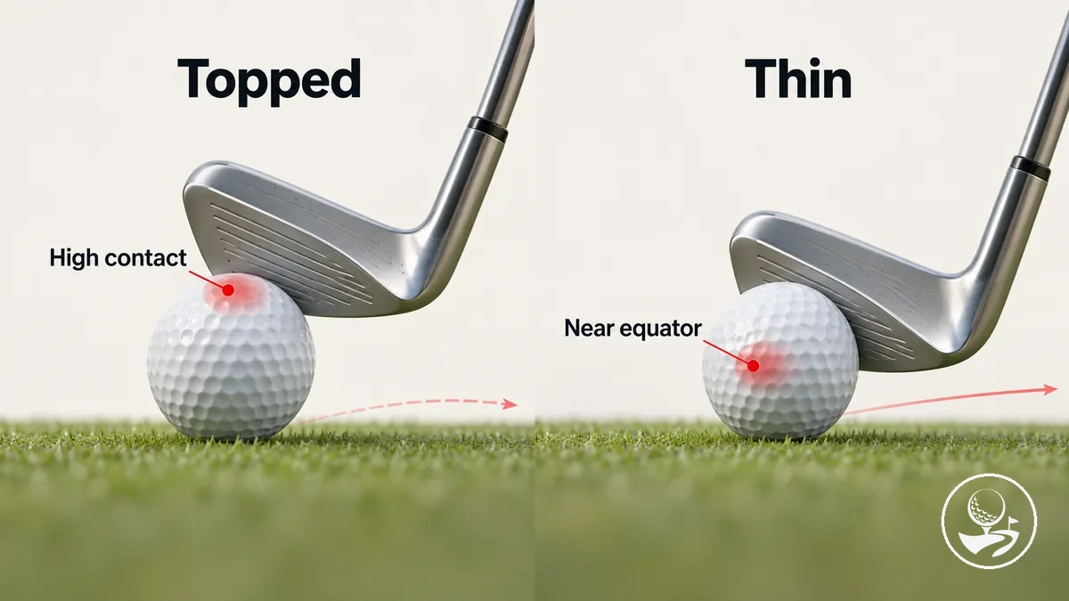 Vergleich der Kontaktpositionen von getopptem und dünnem Golfschlag