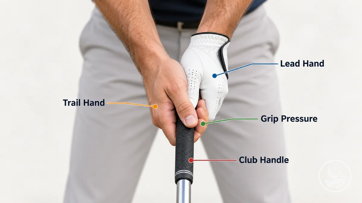 Golfgriff für Anfänger mit Platzierung der vorderen und hinteren Hand am Schläger