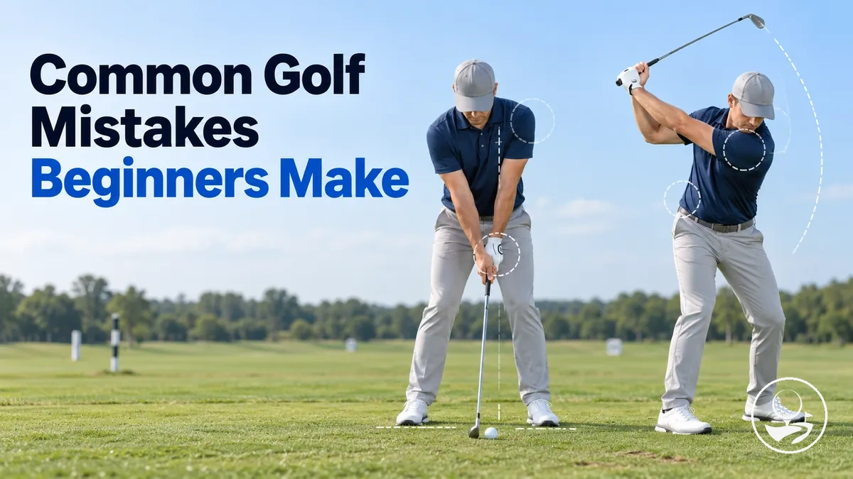 Beginner golfer reviewing common setup and swing mistakes