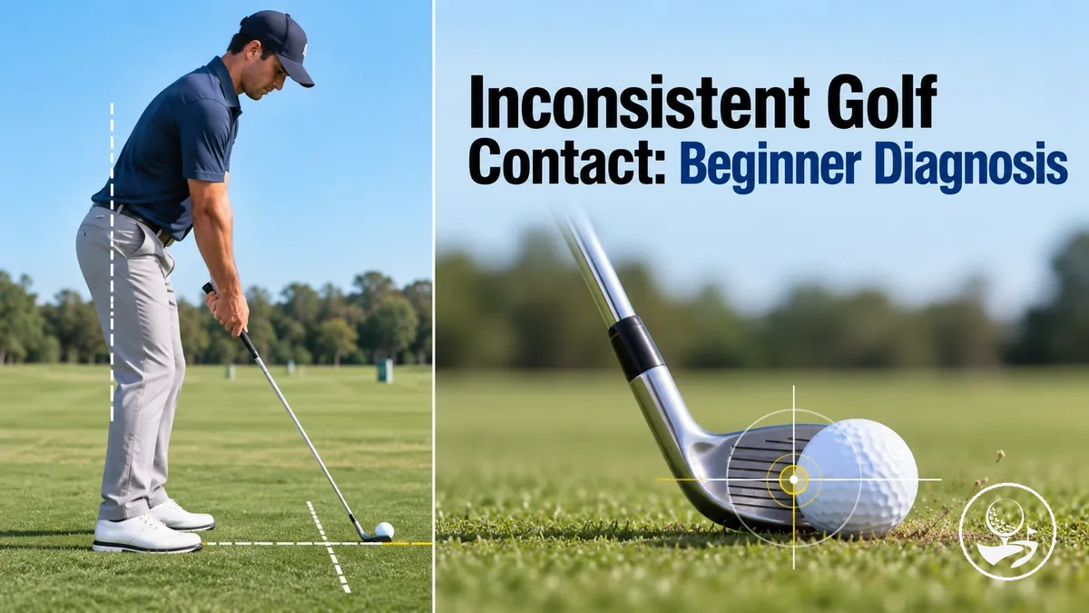 Beginner golfer checking setup and impact for inconsistent contact