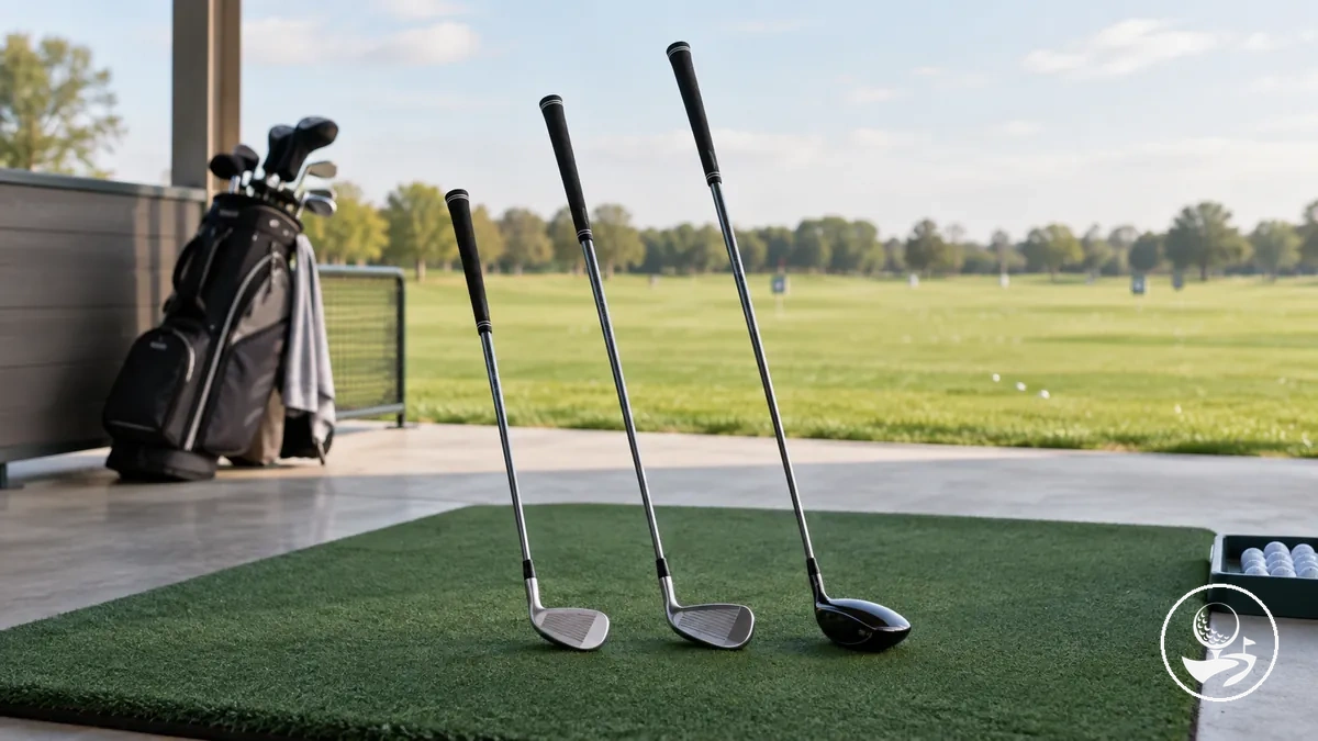 Small set of golf clubs selected for a beginner driving range practice session