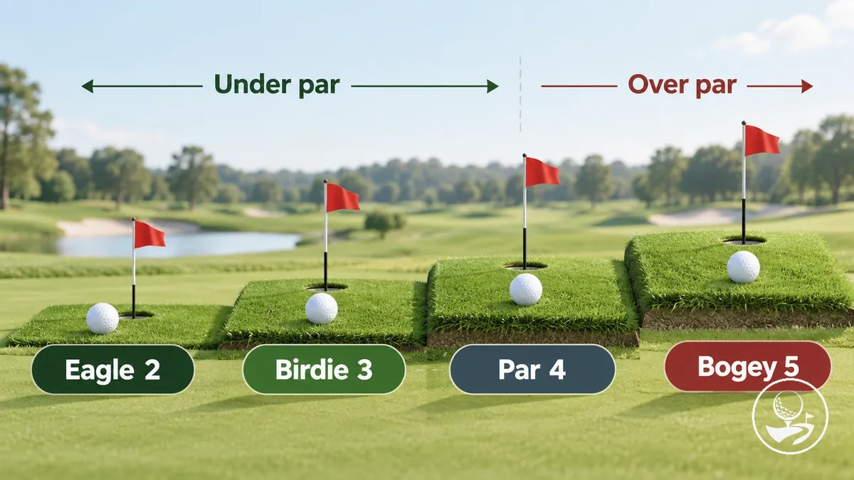 Par, birdie, eagle and bogey compared on a par-4 hole