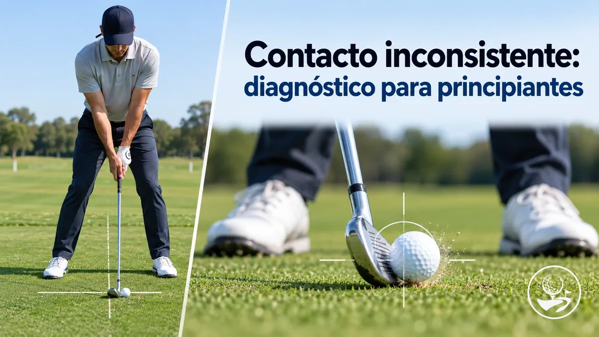 Golfista principiante revisando la colocación y el impacto para corregir un contacto inconsistente