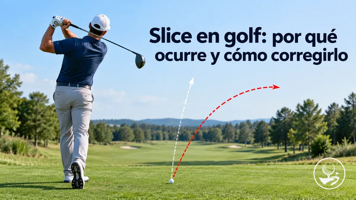 Golfista principiante corrigiendo un slice durante la práctica del swing