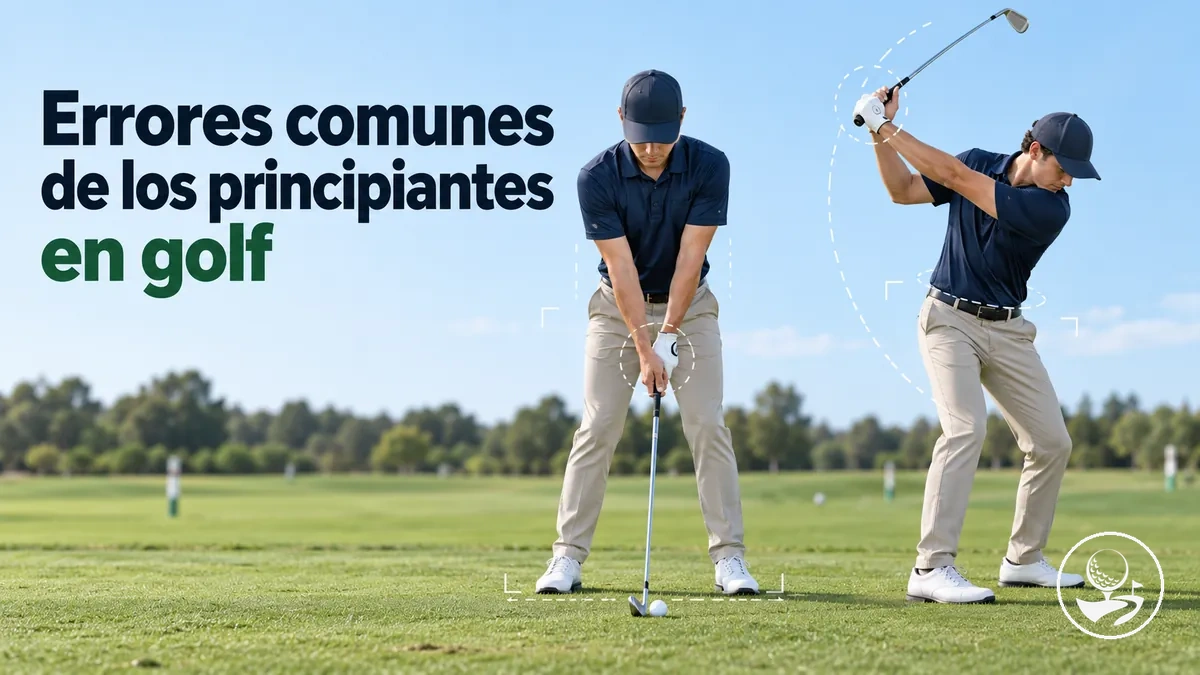 Golfista principiante revisando errores comunes de posición y swing