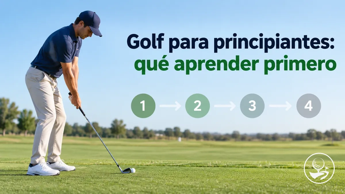 Golfista principiante practicando habilidades fundamentales en orden de aprendizaje