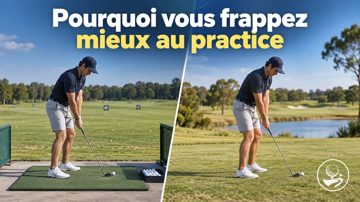 Golfeur débutant comparant ses performances au practice et sur le parcours