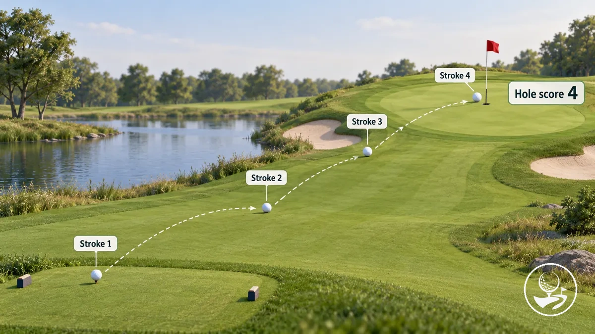 Quatre coups de golf numérotés comptés pour un score de quatre au trou