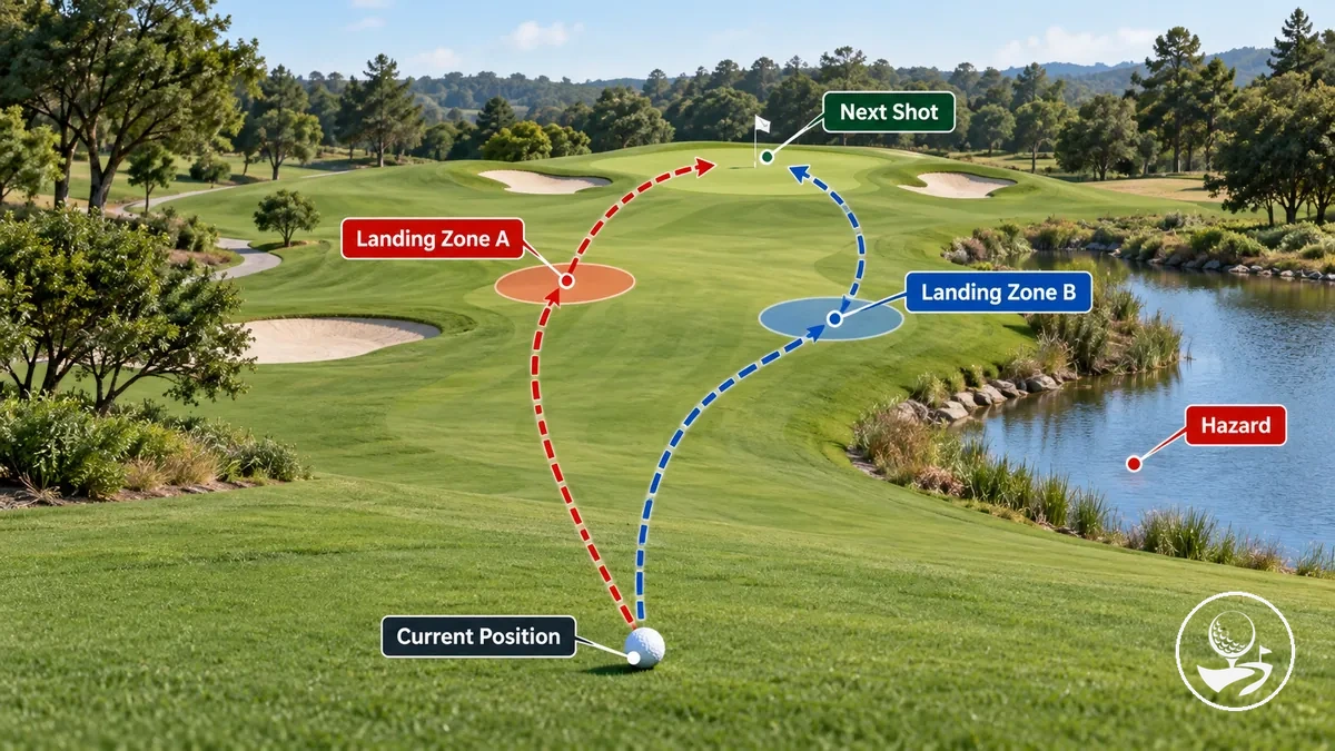 Schéma de trou de golf montrant comment la position de réception affecte le coup suivant