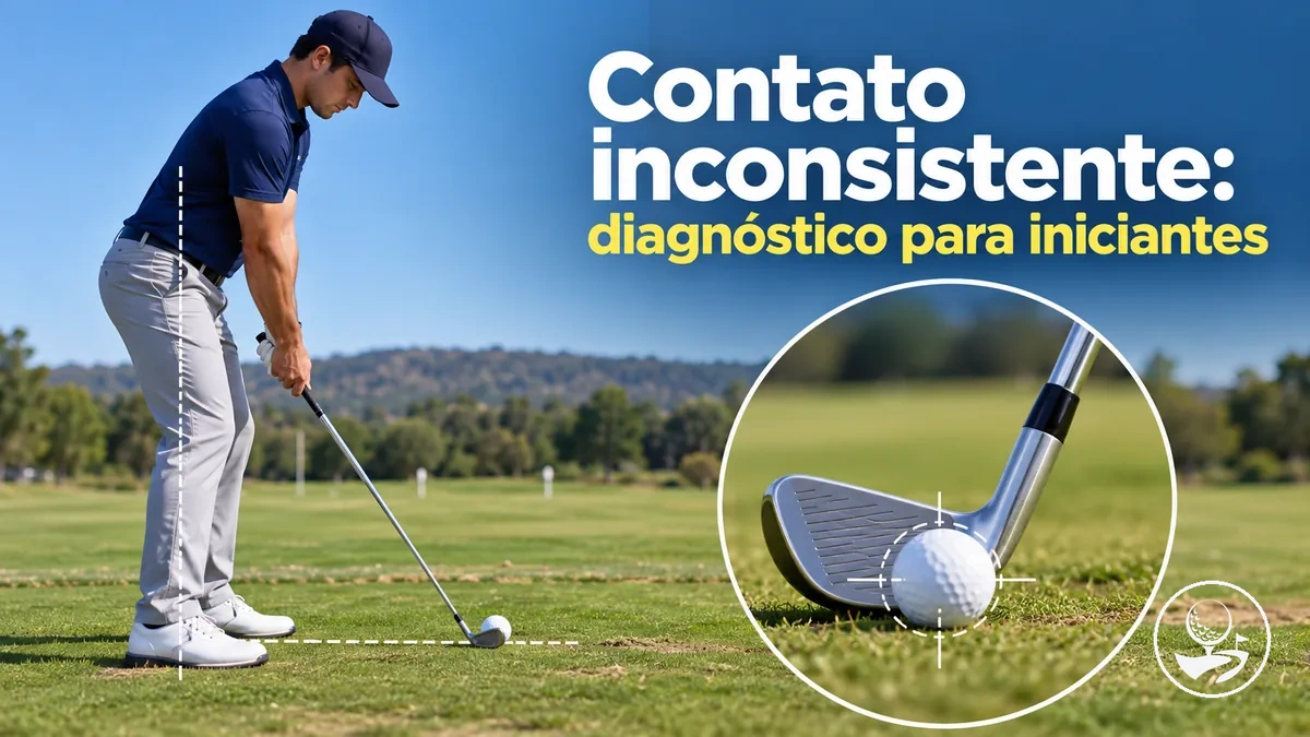 Golfista iniciante verificando a posição e o impacto para corrigir contato inconsistente