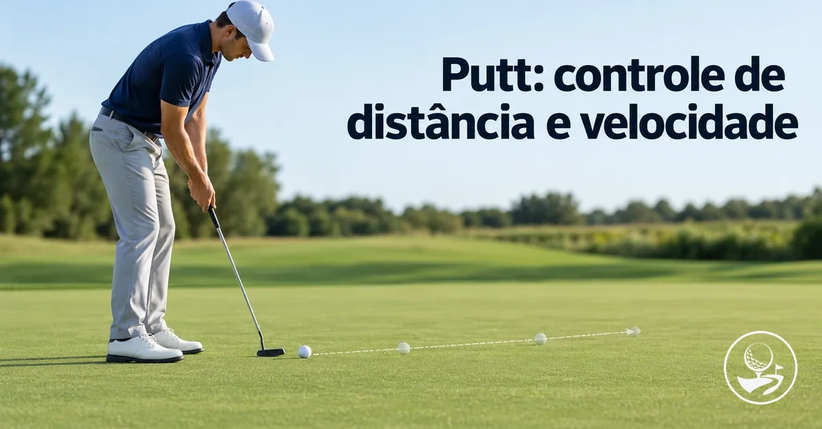 Golfista iniciante praticando velocidade e controle de distância no putt
