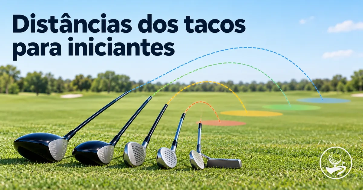 Tacos de golfe organizados para mostrar distâncias típicas de tacadas de iniciantes