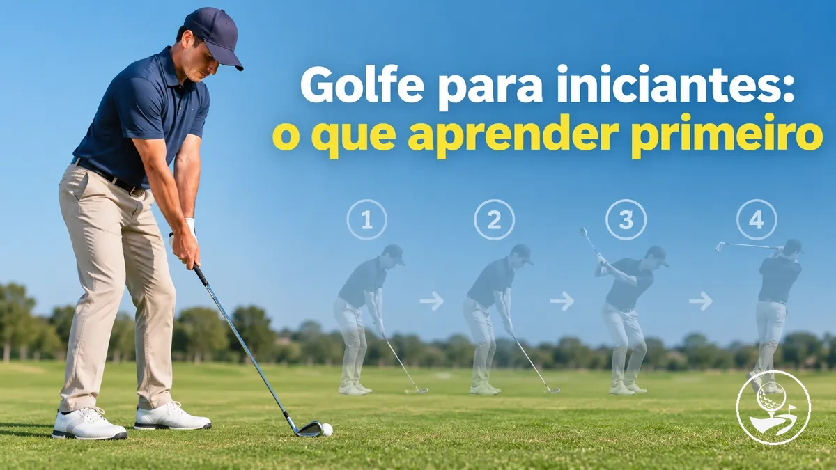 Golfista iniciante praticando habilidades fundamentais na ordem de aprendizado