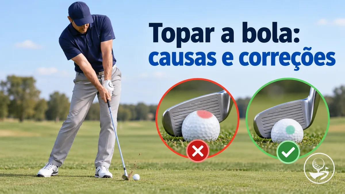 Golfista iniciante treinando para parar de topar a bola de golfe