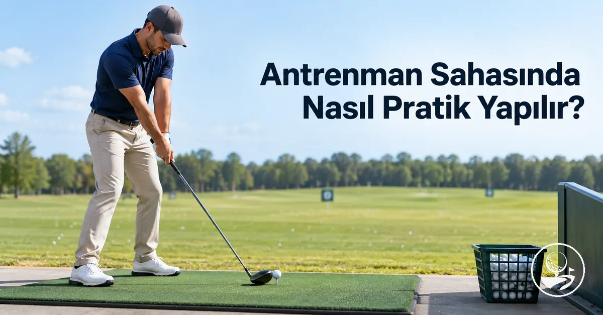 Antrenman sahasında vuruş çalışan yeni başlayan bir golfçü
