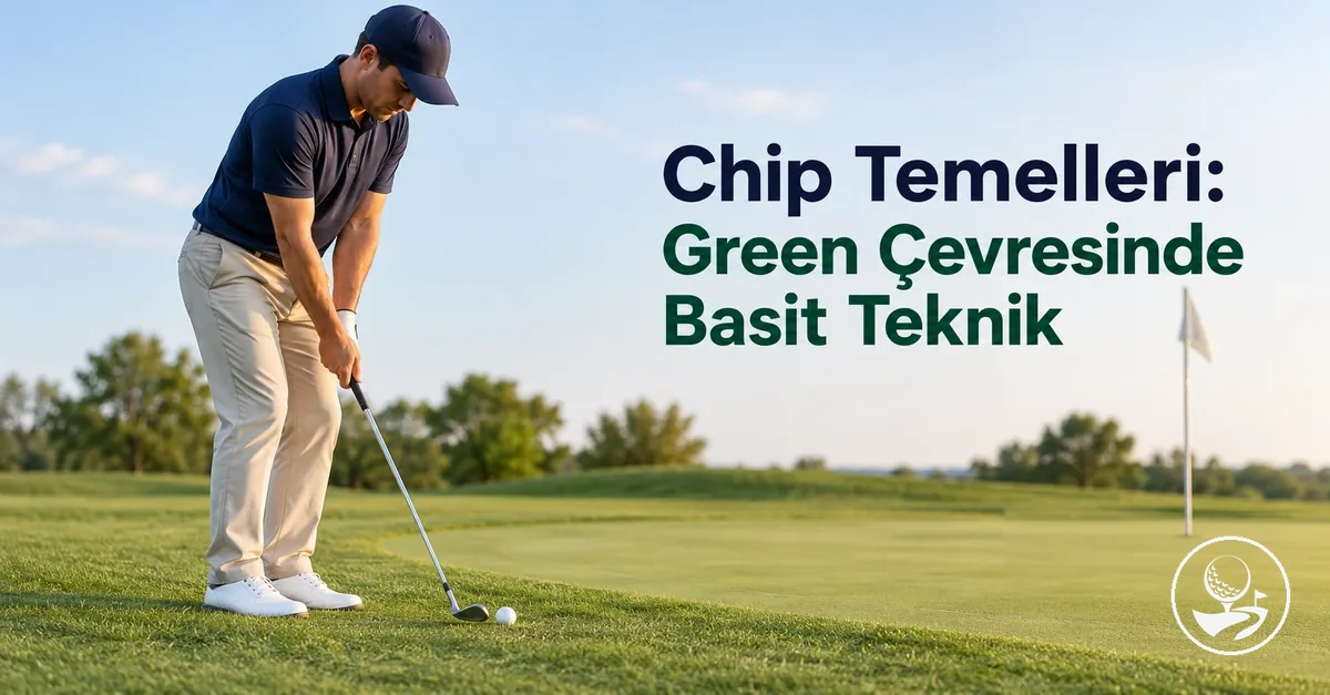 Green çevresinde basit bir chip vuruşu çalışan yeni başlayan bir golfçü
