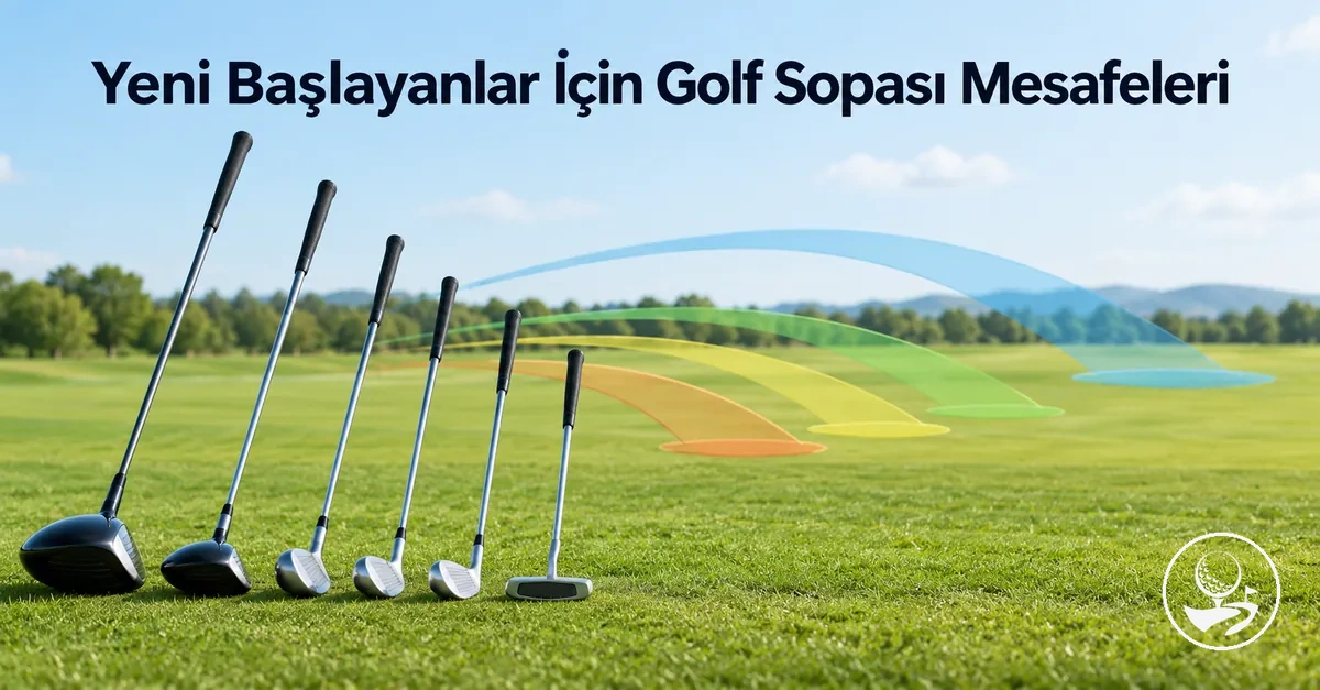 Yeni başlayanların tipik vuruş mesafelerini göstermek için sıralanmış golf sopaları