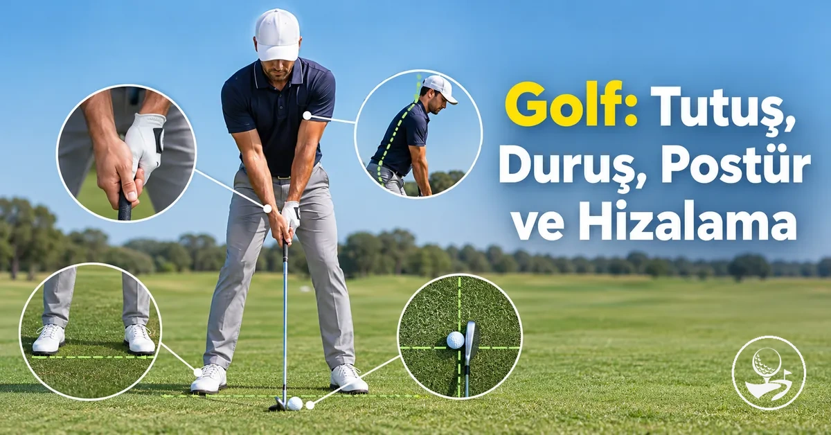 Tutuş, duruş, postür ve hizalamayı gösteren yeni başlayan bir golfçü