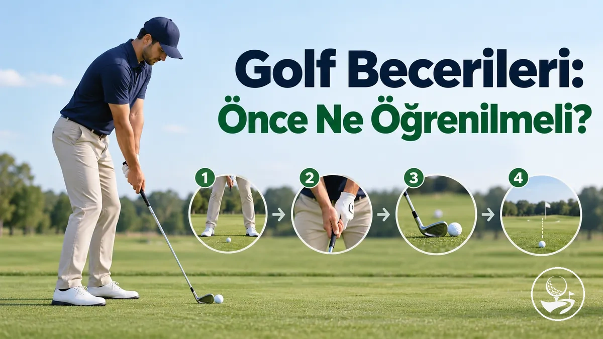 Temel golf becerilerini öğrenme sırasına göre çalışan yeni başlayan bir golfçü