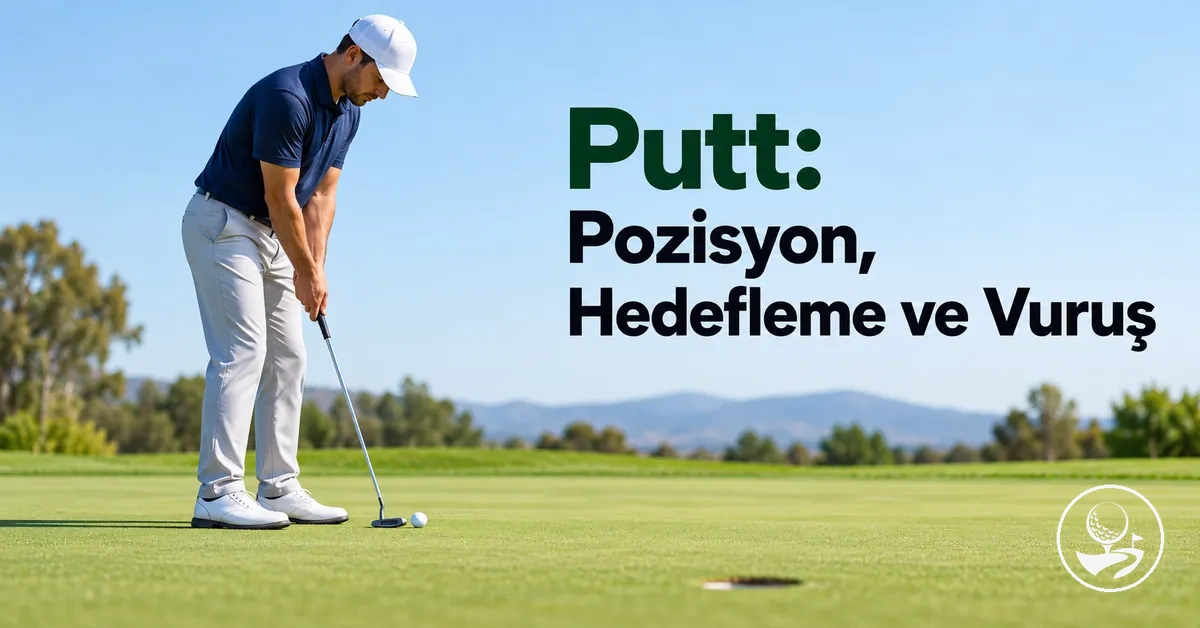 Putt pozisyonu, hedefleme ve vuruş çalışan yeni başlayan bir golfçü