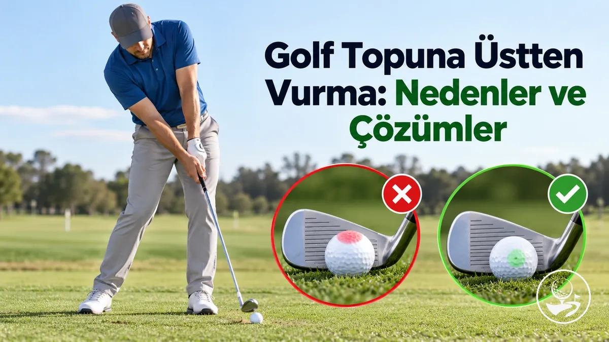 Golf topunun üstüne vurma hatasını düzeltmek için çalışan yeni başlayan bir golfçü