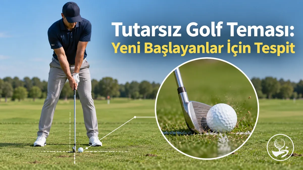 Tutarsız teması incelemek için hazırlık pozisyonunu ve topa teması kontrol eden yeni başlayan bir golfçü